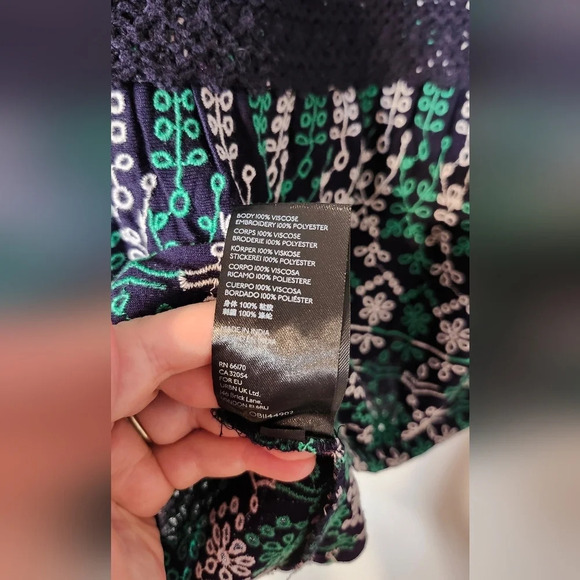 Maeve by Anthropologie Women's Peplum Top Size XS Navy Kelly Green Eyelet Summer - Picture 7 of 8